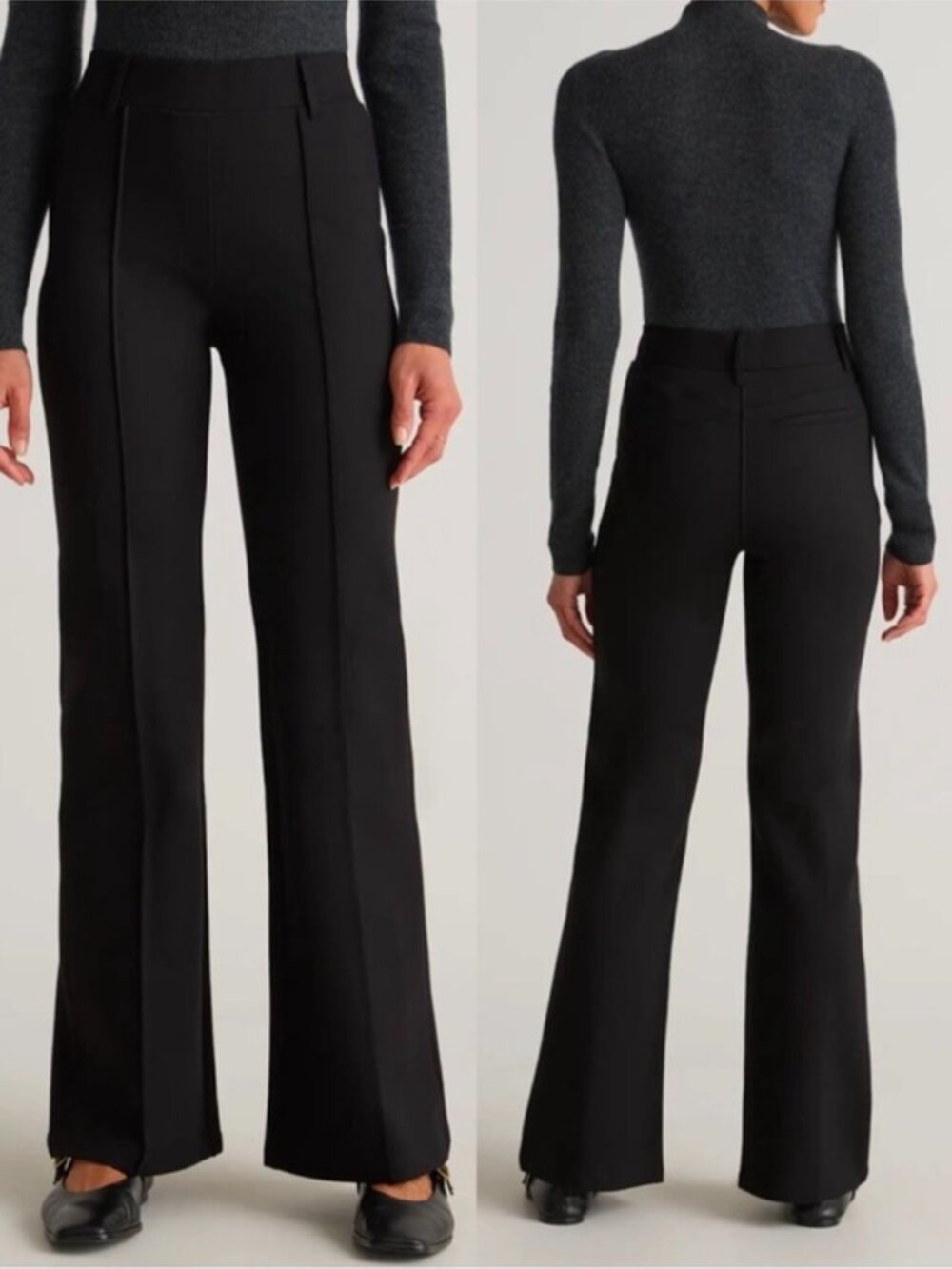 Quince Ultra-Stretch Ponte Flare Leg Black Pants Size Small